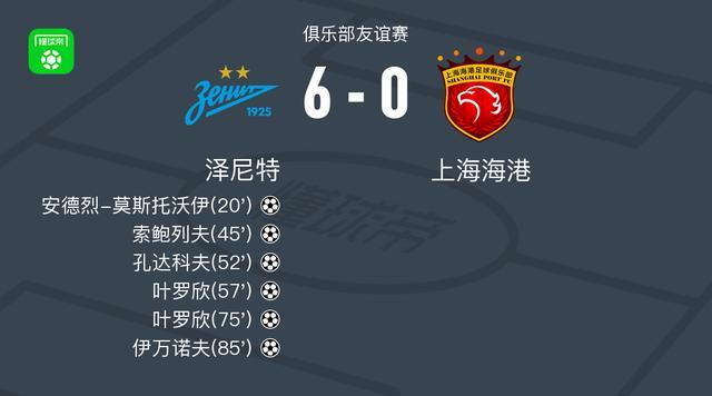 九游体育在线-泽尼特6-0血洗上海海港，叶罗欣梅开二度，伊万诺夫破门
